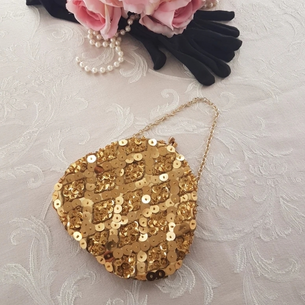 Vintage Gold Beaded Sequin Bag: Handmade MCM 1960s Clutch